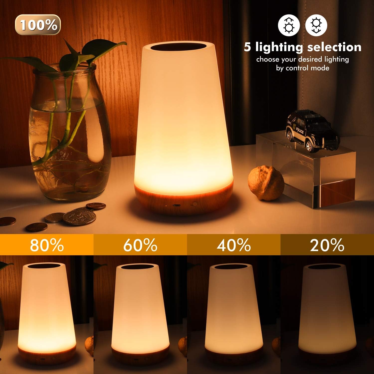 Biilaflor Touch Lamp, Portable Table Sensor Control Bedside Lamps with Quick USB Charging Port, 5 Level Dimmable Warm White Light & 13 Color Changing RGB for Bedroom/Office/Hallways - - 