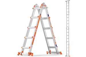 LANOVA LITE A Frame Ladder,Multi Position 5 Step Ladder with Stabilizer Bar & Wheels,330 lbs Security Load 17FT Extension Ladder for Stairs Home Indoor Outdoor Roof