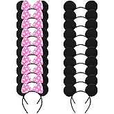 20 Pack Mouse Ears Solid Bow ears Headband for Birthday Party Supplies and Mouse Themed costume Cosplay Decoration Pink