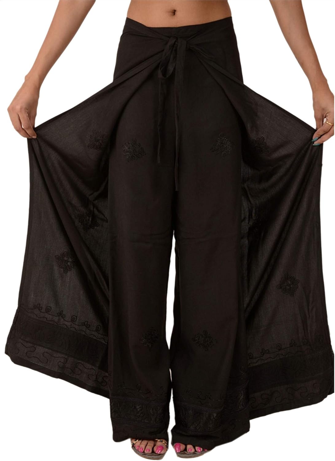 Skirts N Scarves Rayon Embroidered Aladdin Pant, Black, One Size at  Women’s Clothing store