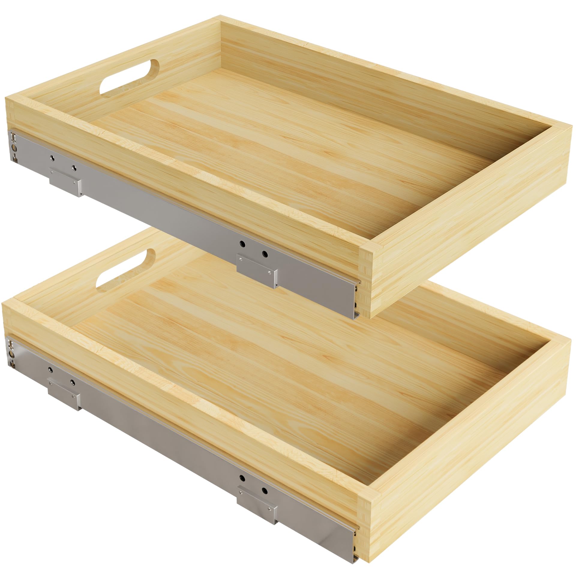 Photo 1 of 2 Set Pull Out Cabinet Organizer, Soft Close Slide Out Wood Drawer Storage Shelves for Kitchen, Base Cabinet Organization for Pantry, Finished, Heavy-Duty, Bottom Assembly (15” W x 21” D)