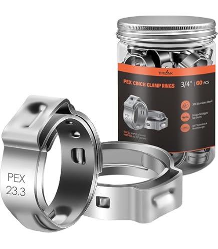 TRILINK 60-Pack 3/4 Inch PEX Crimp Rings – 304 Stainless Steel Single Ear Cinch Clamps, Leak-Proof, Compatible With Standard PEX Tools
