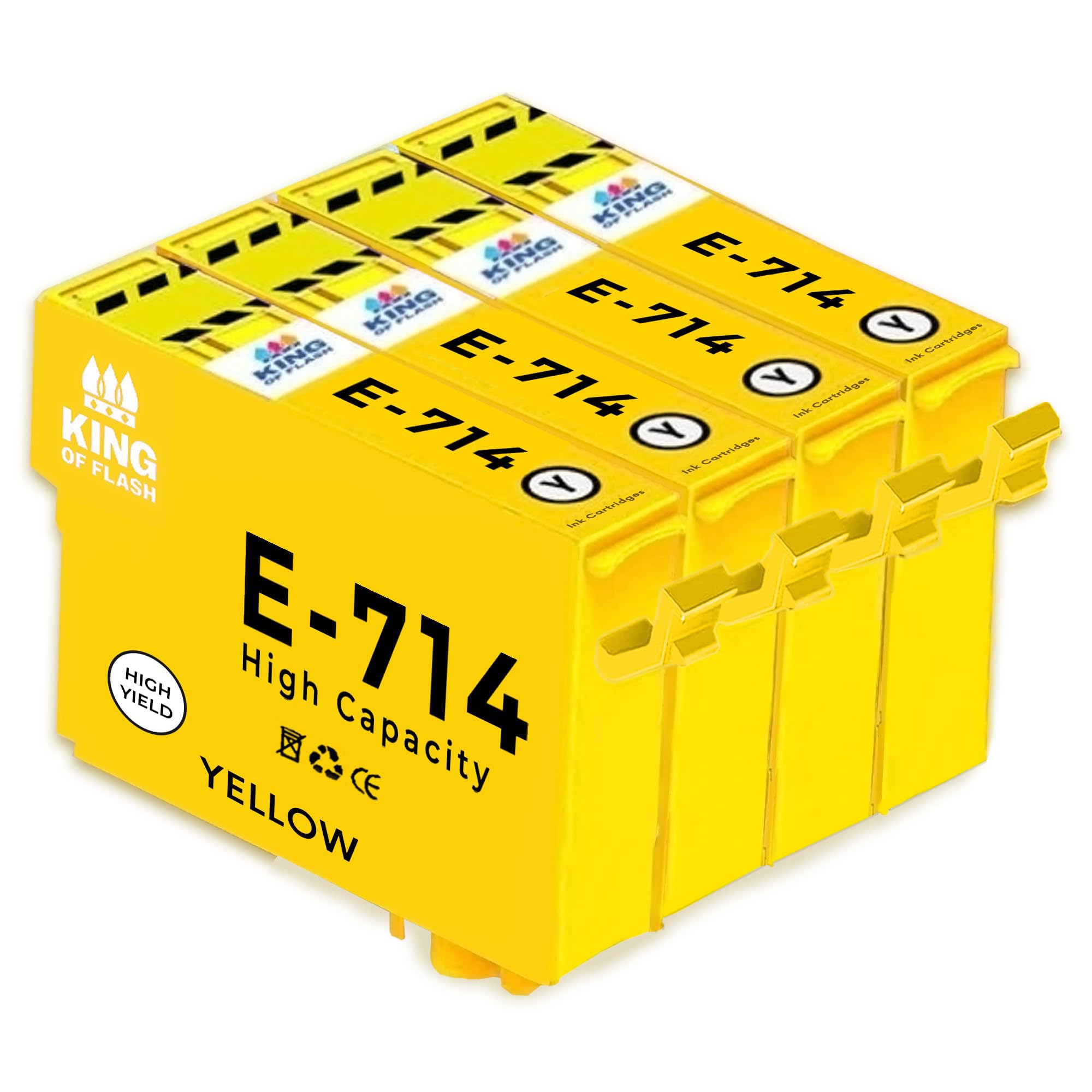 KING OF FLASH Compatible Inks for Epson T0711 T0712 T0713 T0714 T0715 Ink Cartridges Replacement for Epson Stylus SX218 SX415 SX515W SX200 SX100 SX610FW S21 DX7450 DX8400 (4 x T0714)
