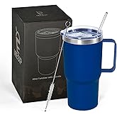 Icesip 20 oz Tumbler with Handle, insulated cup coffee mug with lid, straw and handle, Double Wall Stainless Steel Vacuum Coffee Tumbler travel mug spill proof, 1pcs Blue