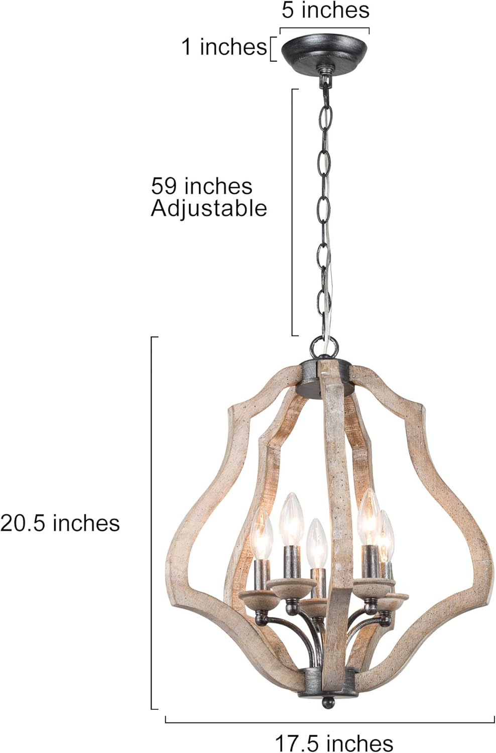 Farmhouse Orb Chandeliers, New Modern Farmhouse Chandelier, 5-Light Wooden Chandeliers for Foyer, Dining Rooms, Kitchen Island - - 