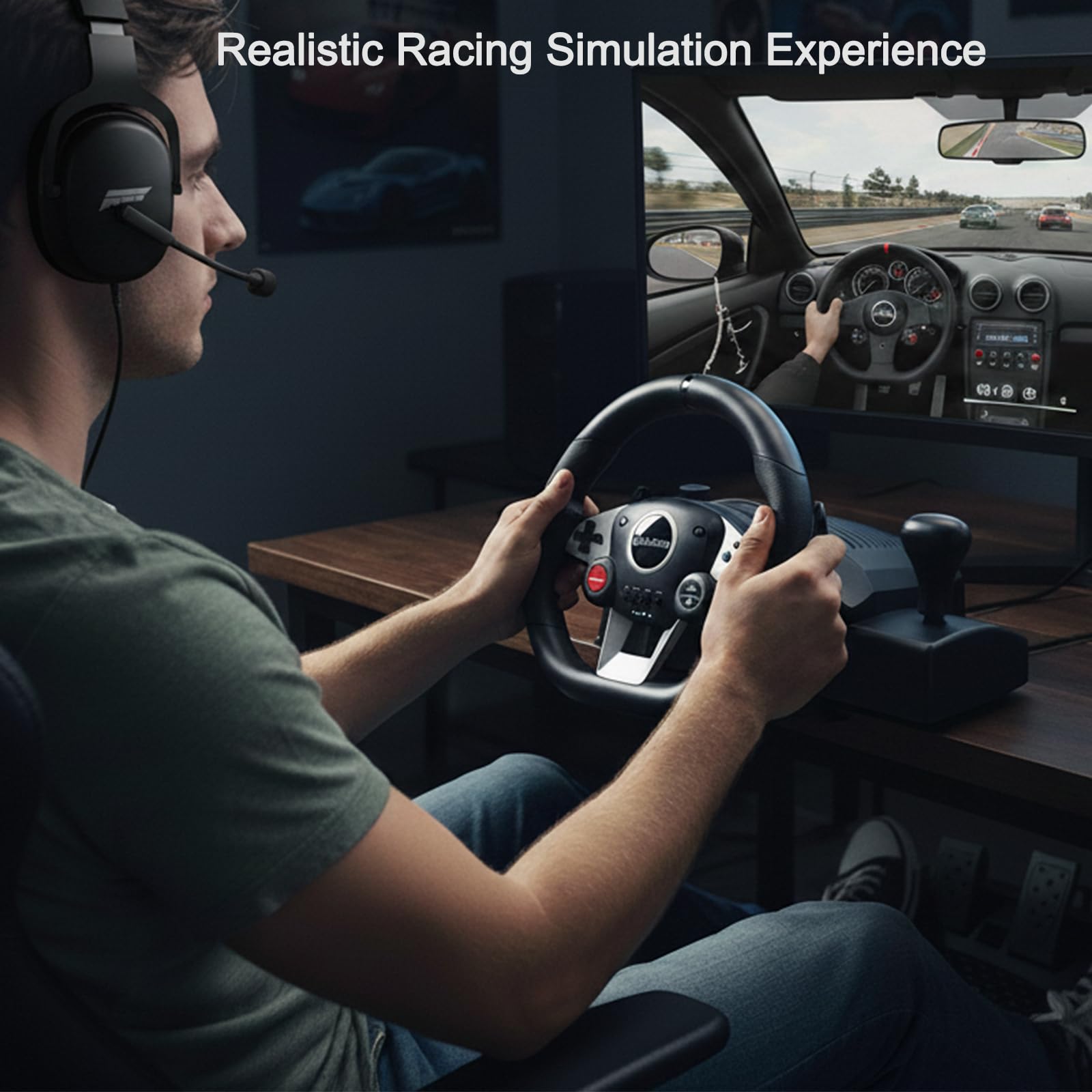VooFun Gaming Lenkrad für PC/PS4/Switch/PS3/Xbox One/Xbox 360 mit Pedalen 6