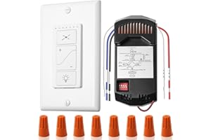 SUNMERIT Universal Wall Mount Ceiling Fan Switch, Only Requires 3 Wires, Ceiling Fan Remote Control Kit, Fan 3 Speed Dimmer Light UC9050T & R28 Receiver, Replacement for Harbor Breeze Hampton Bay Hunter