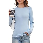 UQOIIL Stretchy Tight Sweater for Women Fitted Undershirt Lightweight Crewneck Long Sleeve Layering Tops (S-XL)