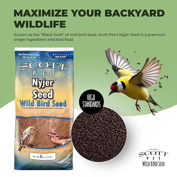 SCOTT PET WILD BIRD SEED, NYJER SEED, 8 LBS BAG, SINGLE INGREDIENT, GREAT FOR OUTSIDE FEEDERS, FOOD FOR OUTSIDE WILD BIRDS