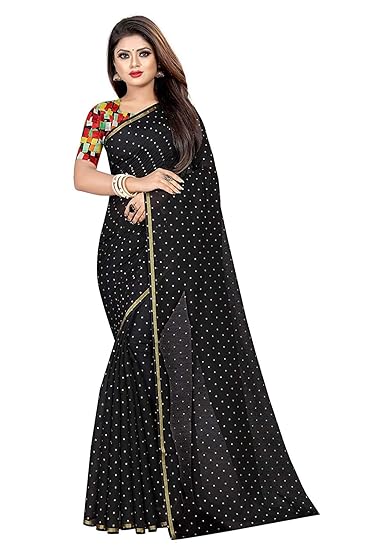 Womens Pure Nazmin Chiffon Saree with Digital Printed Blouse Piece (Black)