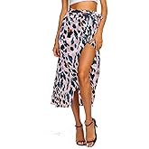 Newchoice Women's Boho Leopard Skirt High Low Split Summer Beach Midi Wrap Skirts