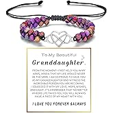 LIU JUN For Granddaughter - Infinity Forever Love Jasper Heart Bracelet, You Are Always In Mine Heart From Grandma Double Layer Natural Stone Beaded Wrap Adjustable inspirational Gift Jewelry