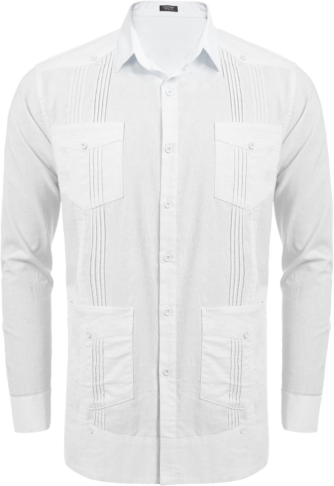 Men's Long Sleeve Linen Cuban Guayabera Shirt Casual Button Down Shirt