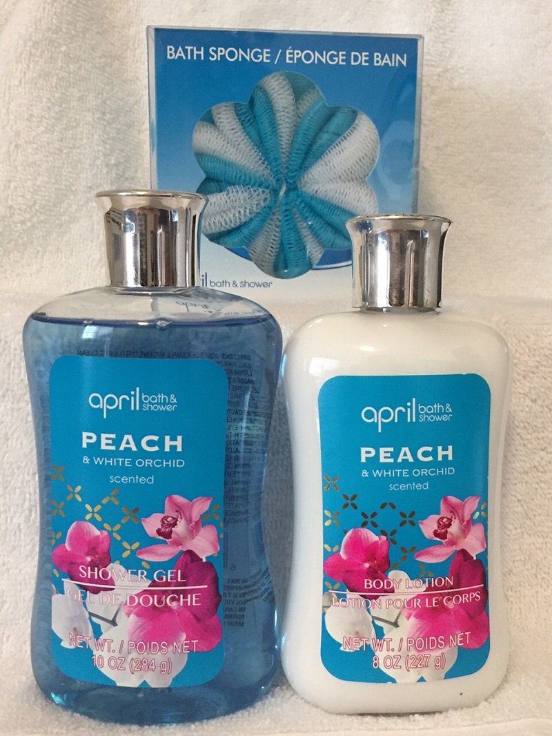 April Bath & Shower Spa Set (3 Pc.) (Peach & White Orchid