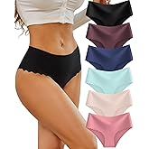 Sth Big High Waisted Seamless Underwear for Women No Show Panties Cheeky Scalloped Edge Bikini Breathable Briefs 6 Pack