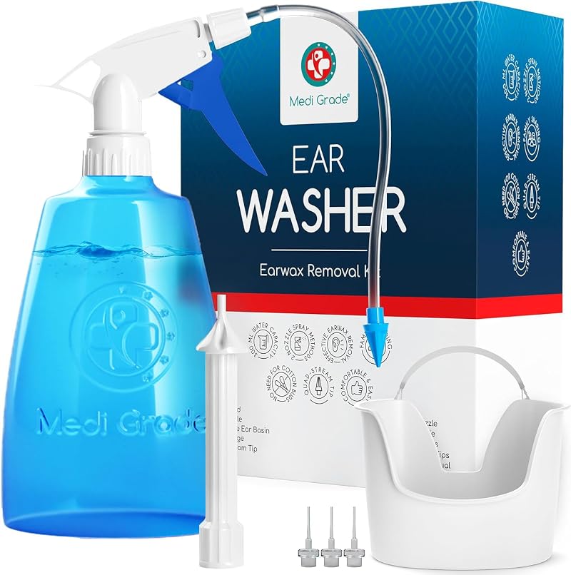 Medi Grade Earwax Removal Kit 300 ml Bottle 2 Nozzles 5 Tips Basin