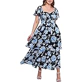 EYWOL Plus Size Summer Dresses for Women Floral Off Shoulder Smocked Waist Tiered Ruffle Casual Beach Wedding Guest Dress