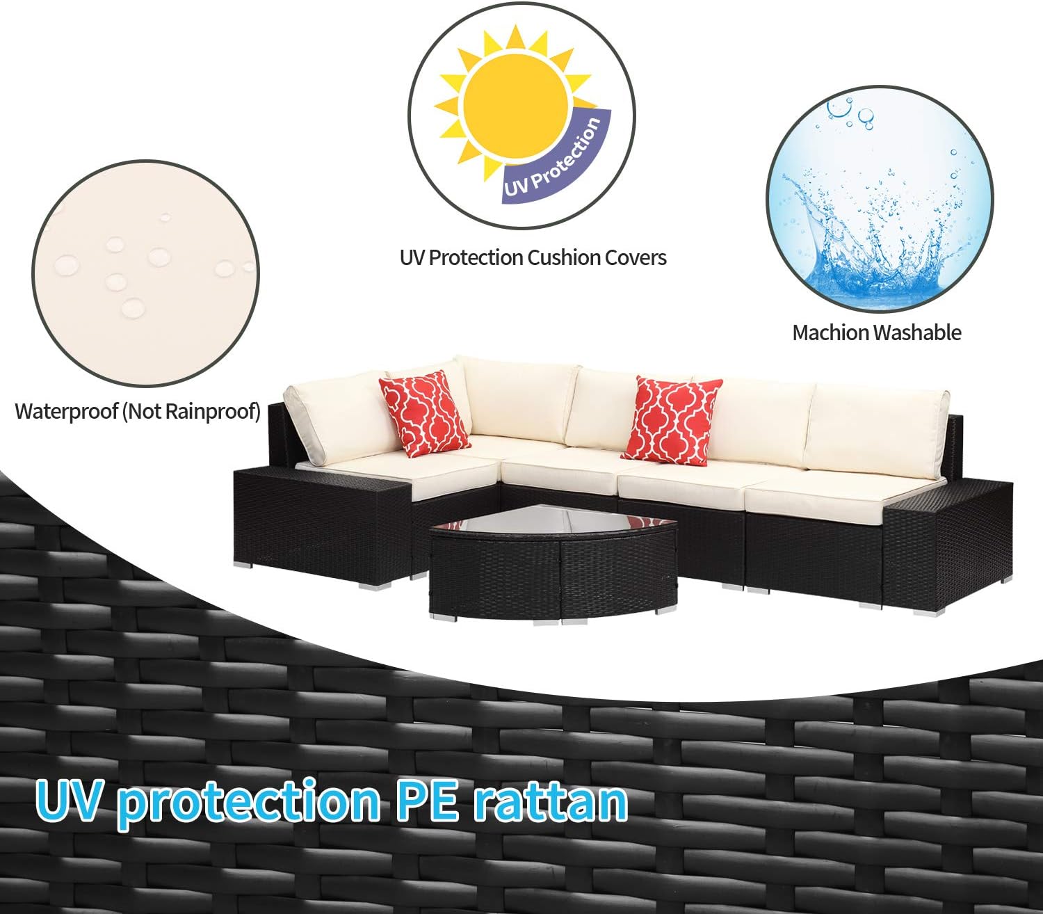 Patio Sofa Furniture Sets 6 Piece, Outdoor PE Wicker Rattan Conversation Sofa Set with Coffee Table, Dark Brown: Garden & Outdoor