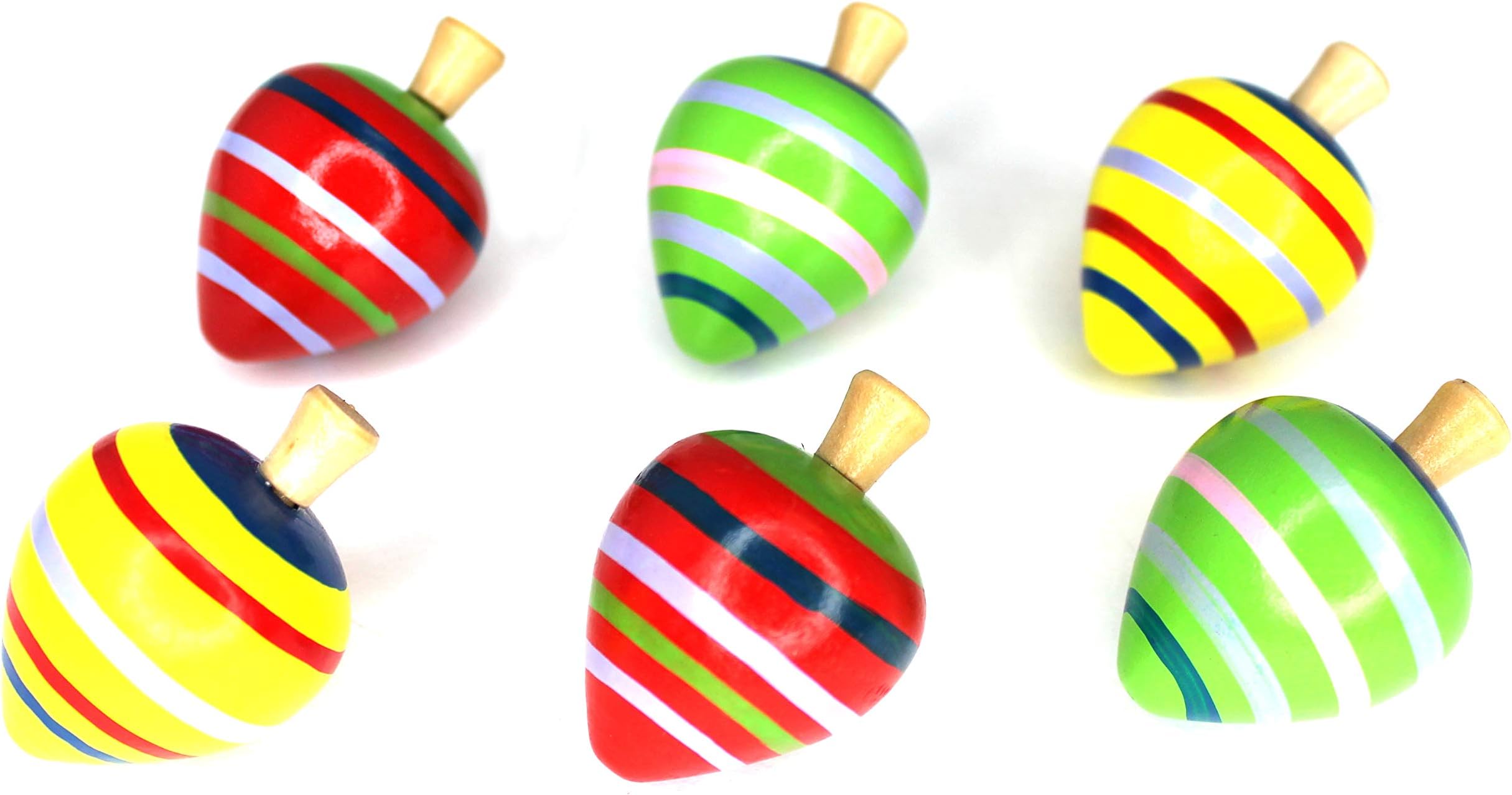 A Miniature Sleigh Spinning Top Vintage Toys for Kids - 6 Pack Wooden 2 Inch Tall Hand-Painted Spin Tops Toy for Children and Adults