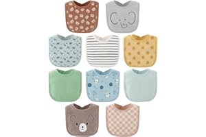 The Peanutshell Baby Boy or Girl Terry Bibs Set of 10-100% Cotton, Soft, Absorbent Baby Bibs, Unisex Toddler Boy or Girl Set,
