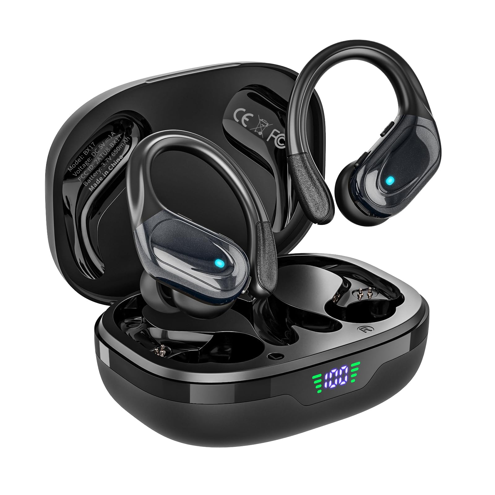 HAOYUYAN Wireless Earbuds, Sports Bluetooth Headphones, 80Hrs Playtime Ear Buds with LED Power Display, Noise Canceling Heads