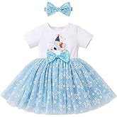 IBTOM CASTLE Baby Girl 1st 2nd Birthday Outfit Blue Dog Sequin Bow Floral Tutu Birthday Dress for Cake Smash Photoshoot