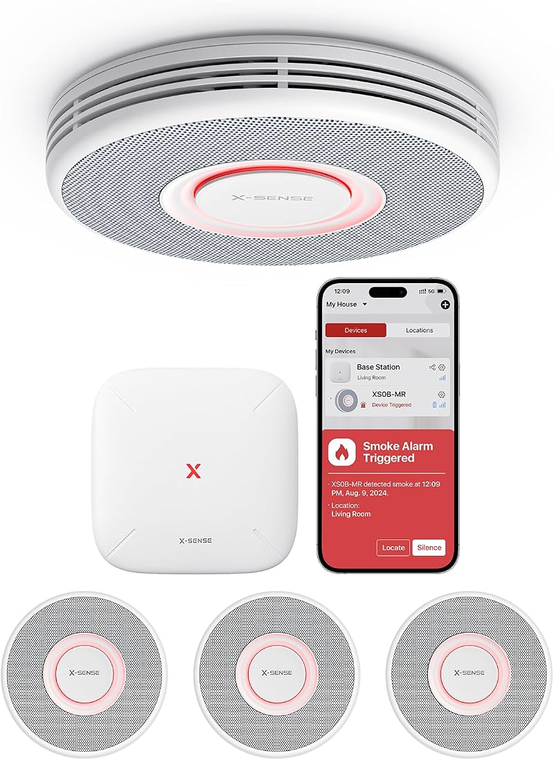 X-Sense Smart Smoke Alarm XS0B-MR31 with SBS50 Base 17 Locations Wi Fi