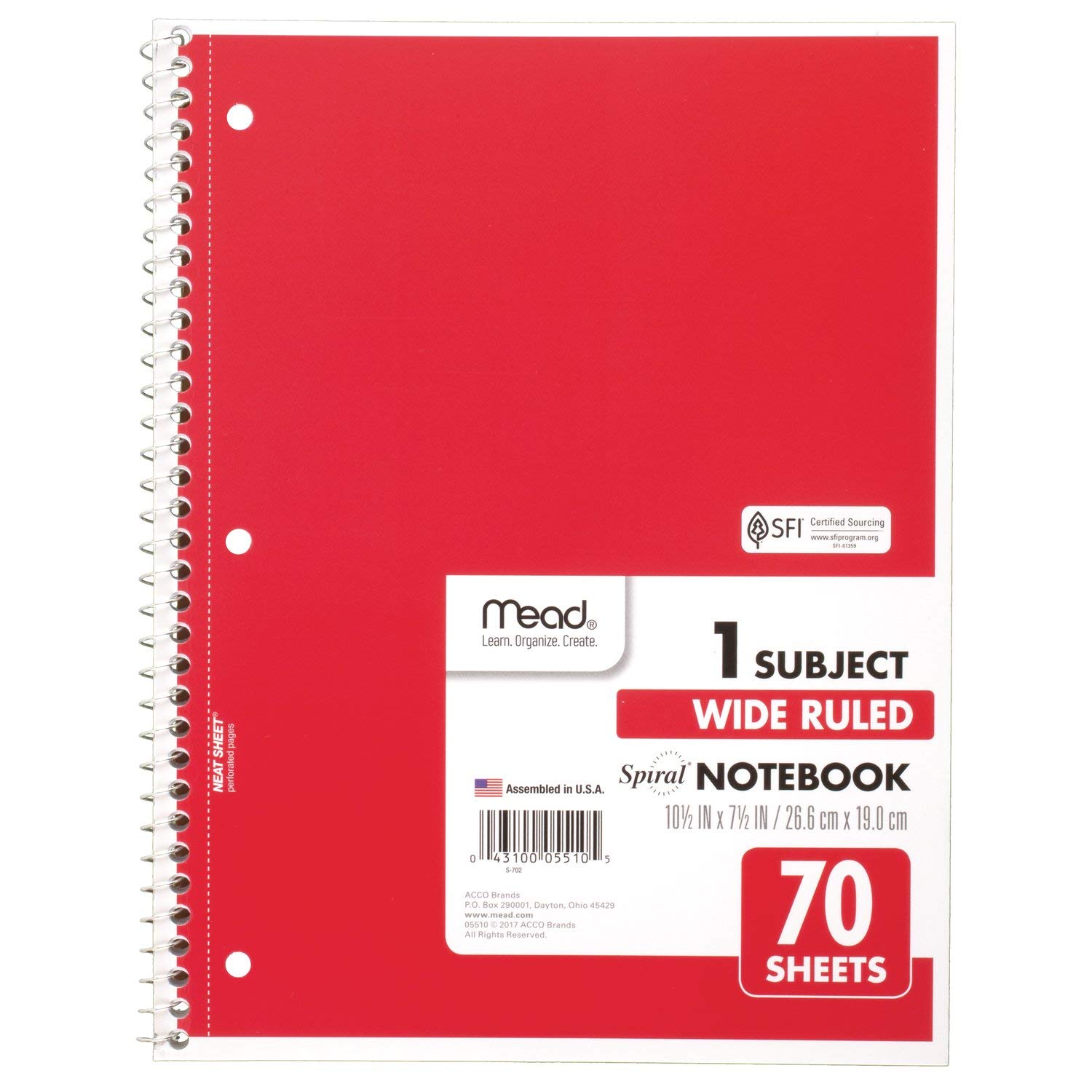Mead Spiral Notebooks, 1 Subject, Wide Ruled Paper, 70 Sheets, 10-1/2" x 7-1/2", Dark Blue (05510) โ image 1