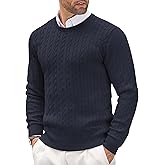 COOFANDY Men's Crewneck Knit Sweater Slim Fit Lightweight Casual Twist Patterned Cable Knitted Pullover
