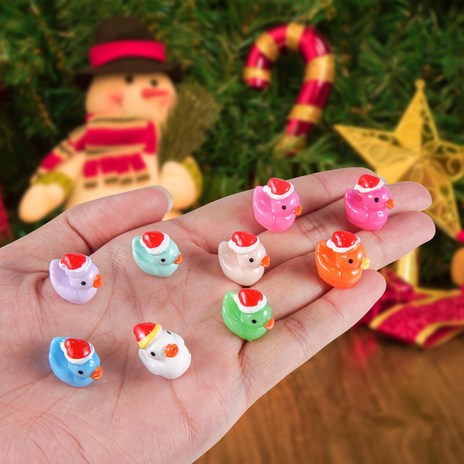 160 Pcs Christmas Mini Resin Ducks Tiny Santa Fairy Hat Duck Miniature Micro Landscape Garden Dollhouse Decor for Xmas Accessories DIY Craft Slime Party Gifts Prank Game Ornament Potted Plants