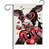 Dyrenson Valentines Cow Decorative Garden Flag, Love Hearts Farm Yard Outside Home Decorations, Farmhouse Anniversary Wedding Rustic Burlap Outdoor Small Decor Double Sided 12 x 18