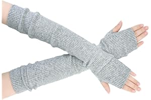 SEYUFN Winter Fingerless Long Gloves for Women Cashmere Blended Knitted Arm Warmers Super Soft Black Arm Sleeves