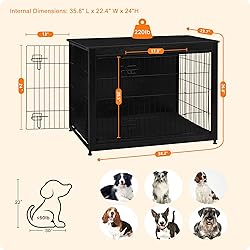 DWANTON Dog Crate Furniture with Cushion, Wooden
