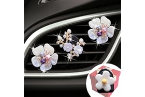 Maxtech Pearl Flower Vent Clip, 3 Pcs Pearl Daisy Car Air Fresheners for Women Diamond Rhinestone Car Bling Accessories + Cute Mask Hook