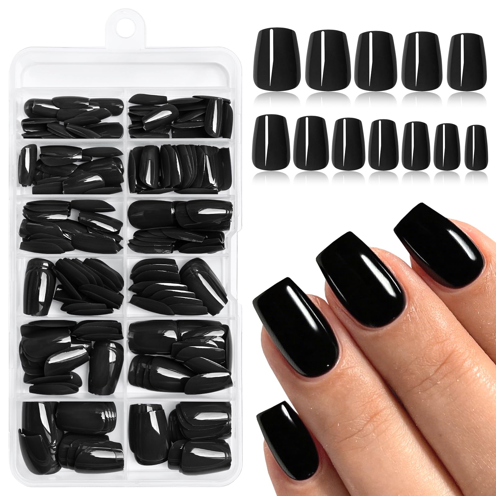 Photo 1 of Lifextol 240pc Black Coffin Press on Nails Short Fake Nails Press ons for Women Acrylic Nail Presson Nail&Glue Tabs, Short Black Fingernails Coffin False Fingernail Tip Stick on Artificial Fingernail
