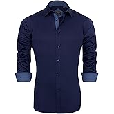 J.VER Men's Casual Long Sleeve Stretch Dress Shirt Wrinkle-Free Regular Fit Button Down Shirts