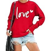 VILOVE Womens Valentines Sweatshirt Love Heart Graphic Print Pullover Casual Long Sleeve Valentine's Blouse Top