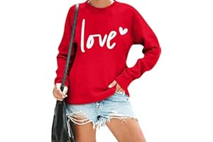VILOVE Womens Valentines Day Sweatshirt Love Heart Graphic Print Pullover Casual Long Sleeve Valentine's Day Blouse Top