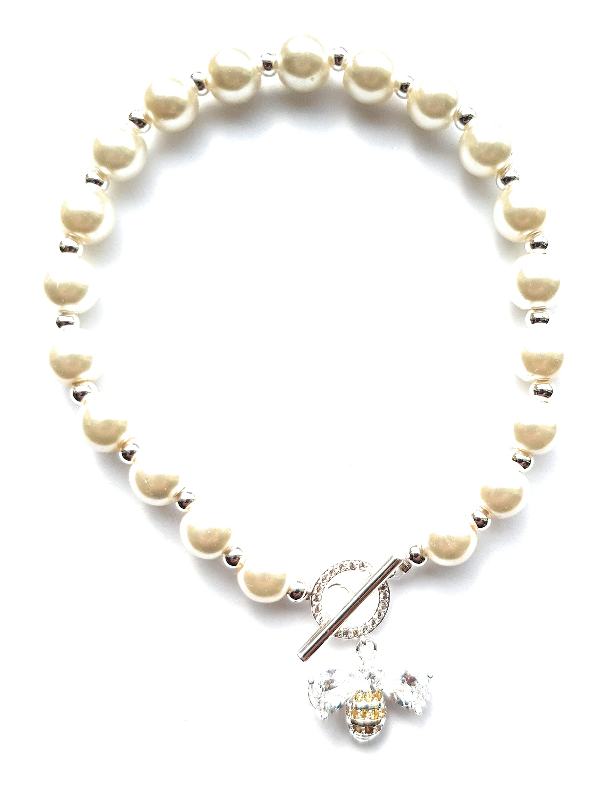 equilibrium Silver Plated Faux Pearl T Bracelet,314340