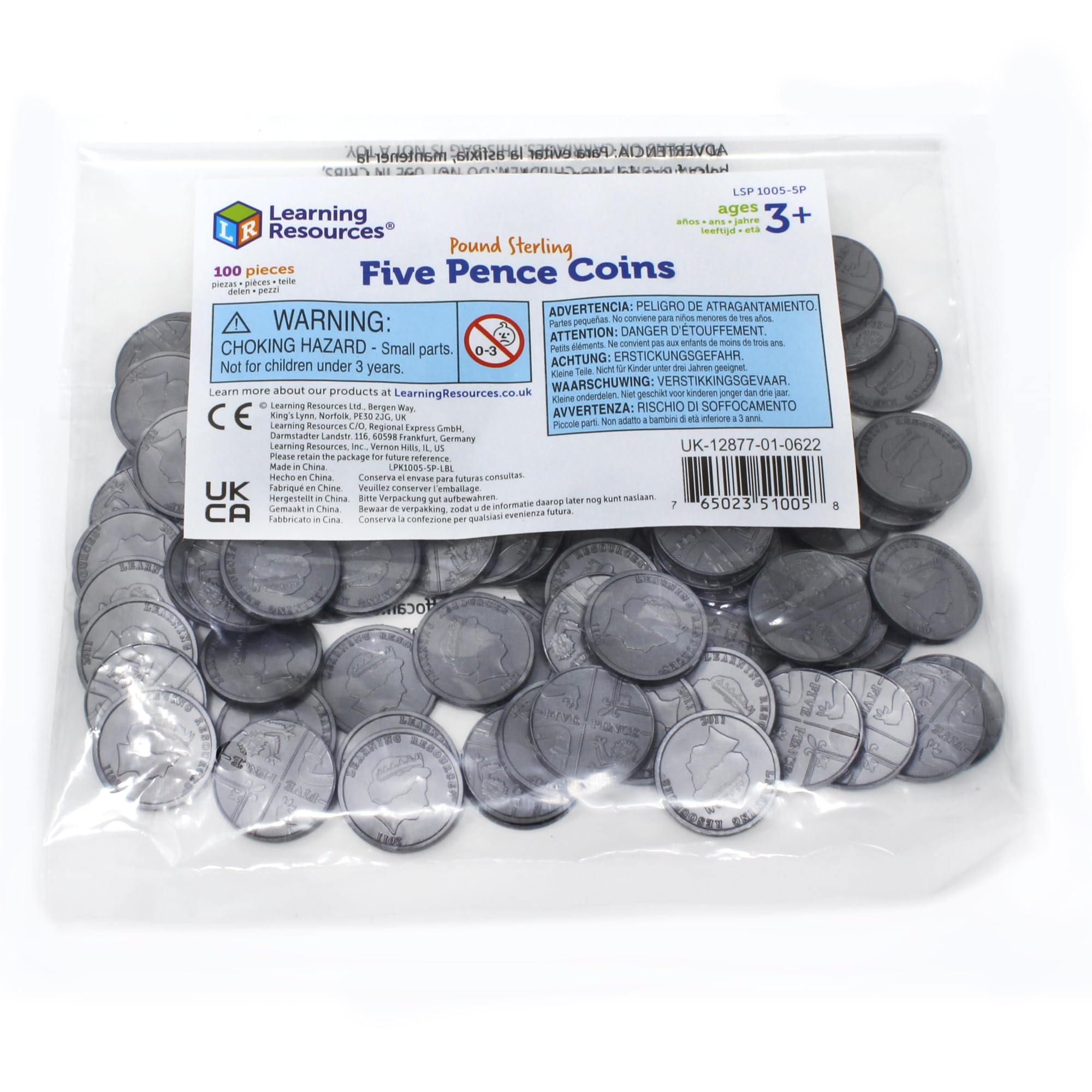 Learning Resources Five Pence Coins, Set of 100