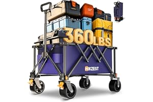 Hikzest Collapsible Wagon Cart Foldable, 360LBS Heavy Duty Utility Wagon, Beach Wagon with Wider Wheels, Portable Grocery Cart for Camping, Shopping, Garden, Sports, Blue