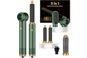 OKWRAP 5 in 1 Blow Dryer Brush Set,Hot Air Styler Negative Ion Air Curling Wrap Air Curler, Round Brush Blow Dryer Curling Iron Hair Styling Tools Gift for Dry,Volumize, Straight,Curl,100-120V