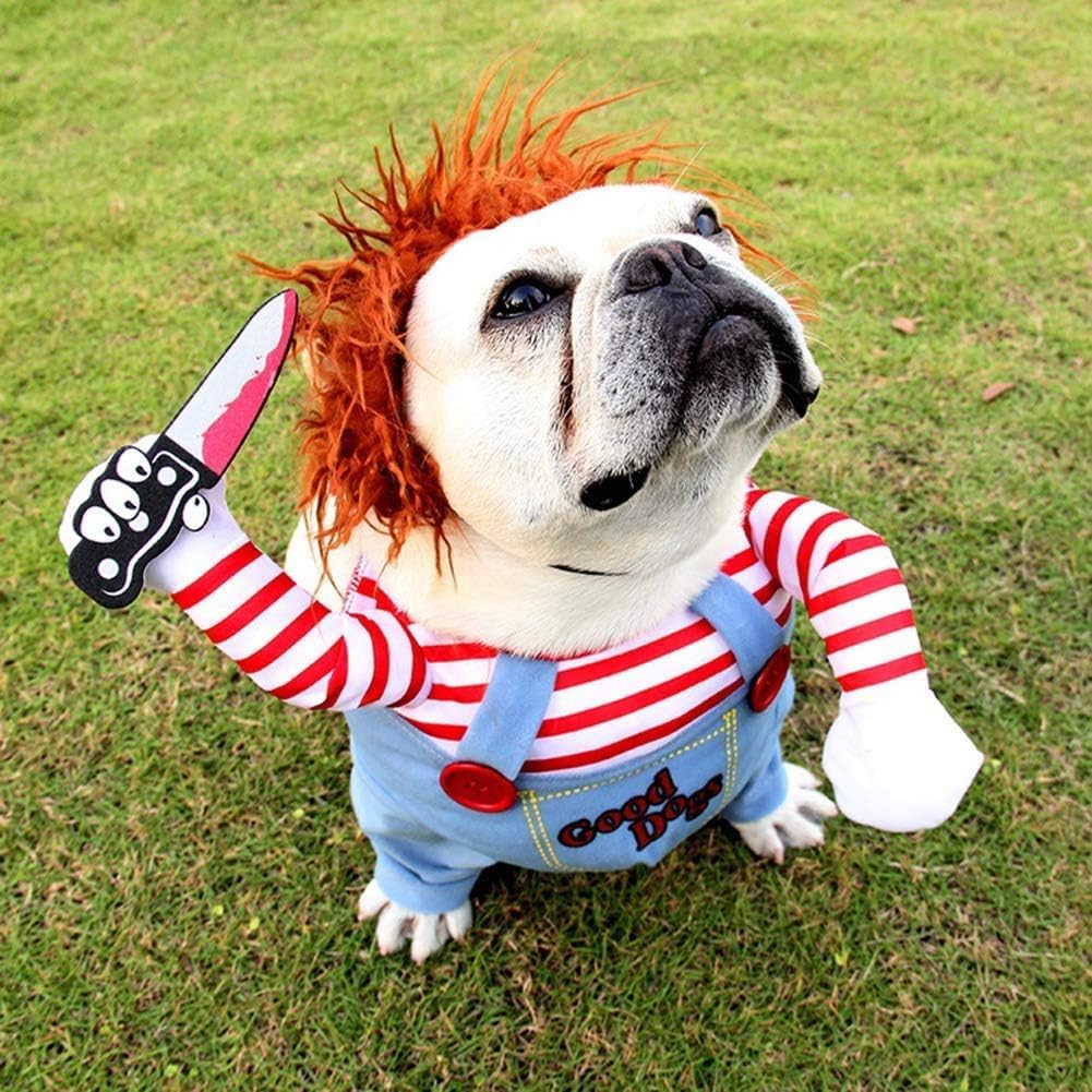 Deadly Doll Dog Clothes, Bprtcra Pets Costume Halloween Cosplay for Dogs, Funny Dog Party Clothes Hat Christmas Costume Dog Party Clothes (L)