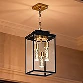MELUCEE 5 Color Dimmable LED Exterior Lantern Hanging Light Ceiling Mount with Clear Glass, Black 16 Inch Outdoor Pendant Lig