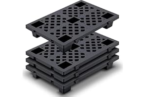 Singhoow 4 Pcs Plastic Pallets for Basement Storage Nestable Moisture Waterproof Lightweight Floor Pallets with Breathable Grid for Indoor Outdoor Supermarket Warehouse (23.6 x 15.8 x 3.9 Inch,Black)