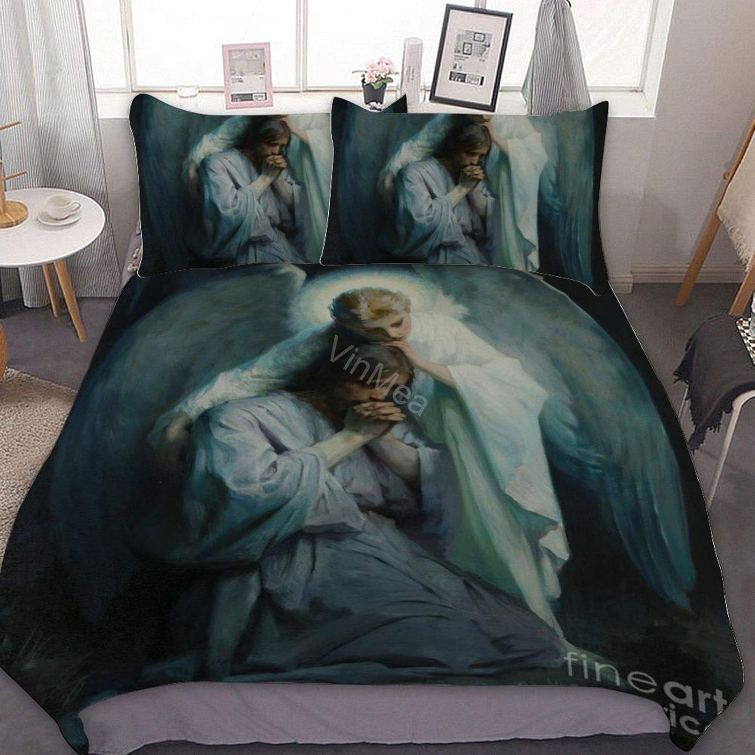 Duvet Cover Sets Queen Size Agony-in-The-Garden-Frans-Schwartz 100% Washed Microfiber 3pcs Bedding Duvet Cover Set,Solid Color Soft and Breathable with Zipper Closure