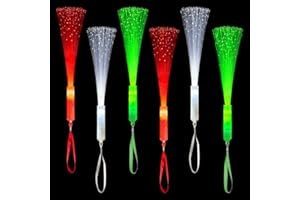 WONDRUS Christmas Light Up Fiber Optic Wand Party Favors Supplies for Kids-12 Pack, Xmas Red White Green Glow Sticks Toys Gifts Games Activities for Toddlers, Non Candy Treat Stocking Stuffers for Boys Girls