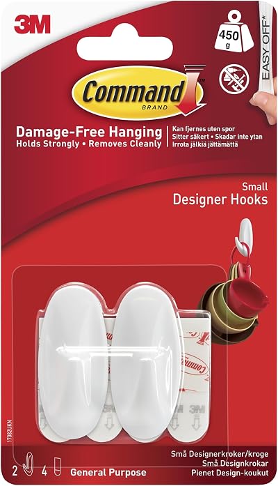 Command Small Designer Hooks White Pack of 2 Hooks and 4 Strips