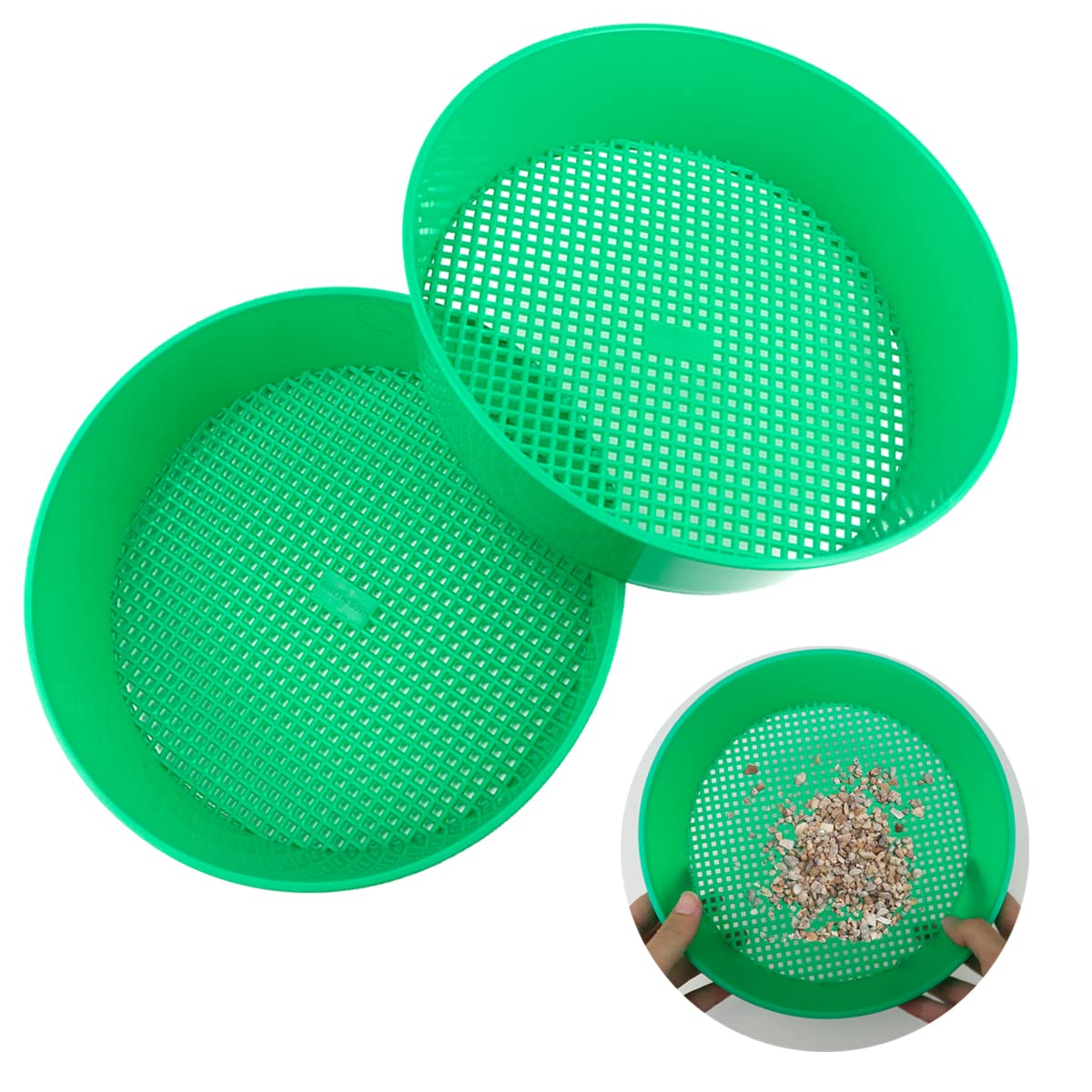 2 Pcs Soil Sifter Garden Sieve Plastic Sand Sifter Set for Sieve Work of Small Gravel, Soil, Sand （Green