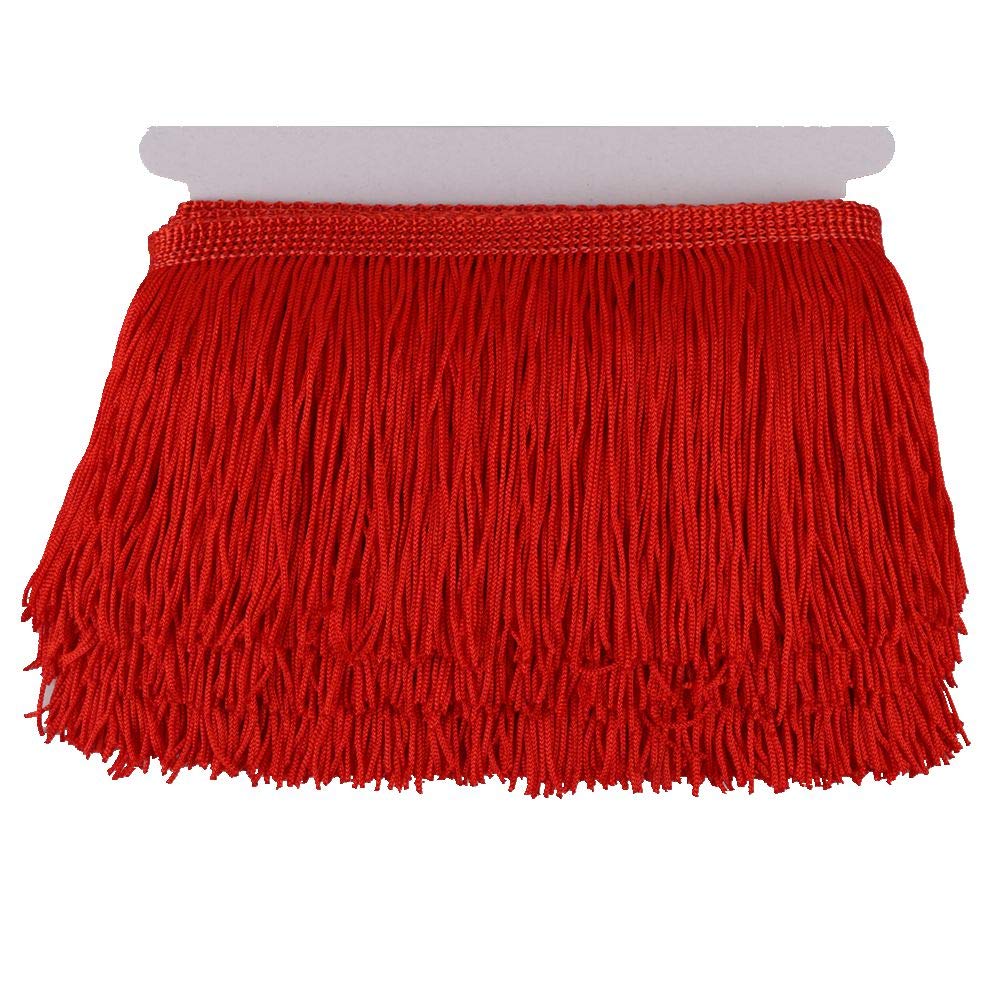 Fringe Trim Lace Polyerter Fibre Tassel 4 inch（″） Wide 10 Yards Long for Clothes Accessories and Latin Wedding Dress and DIY Lamp Shade Decoration Black White Red Gold Blue Pink Grey (Red, 4 inch)